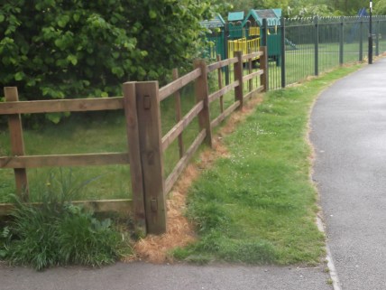 Unnecessary use of weed killer along fence line.